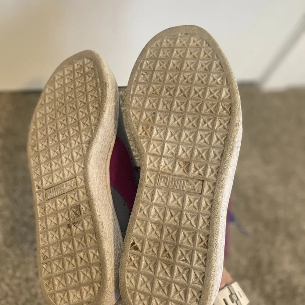 Puma Suede Grey Blue Purple‎ Sneakers Shoes School Kids Girls Youth Size 4 - Picture 2 of 8